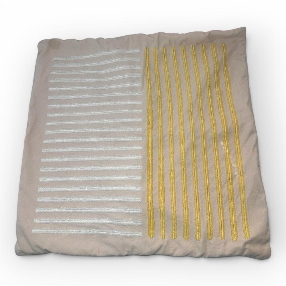 West Elm Embroidered Lines Pillow Cover 24" x 24" Belgian Flax BOHO Neutral